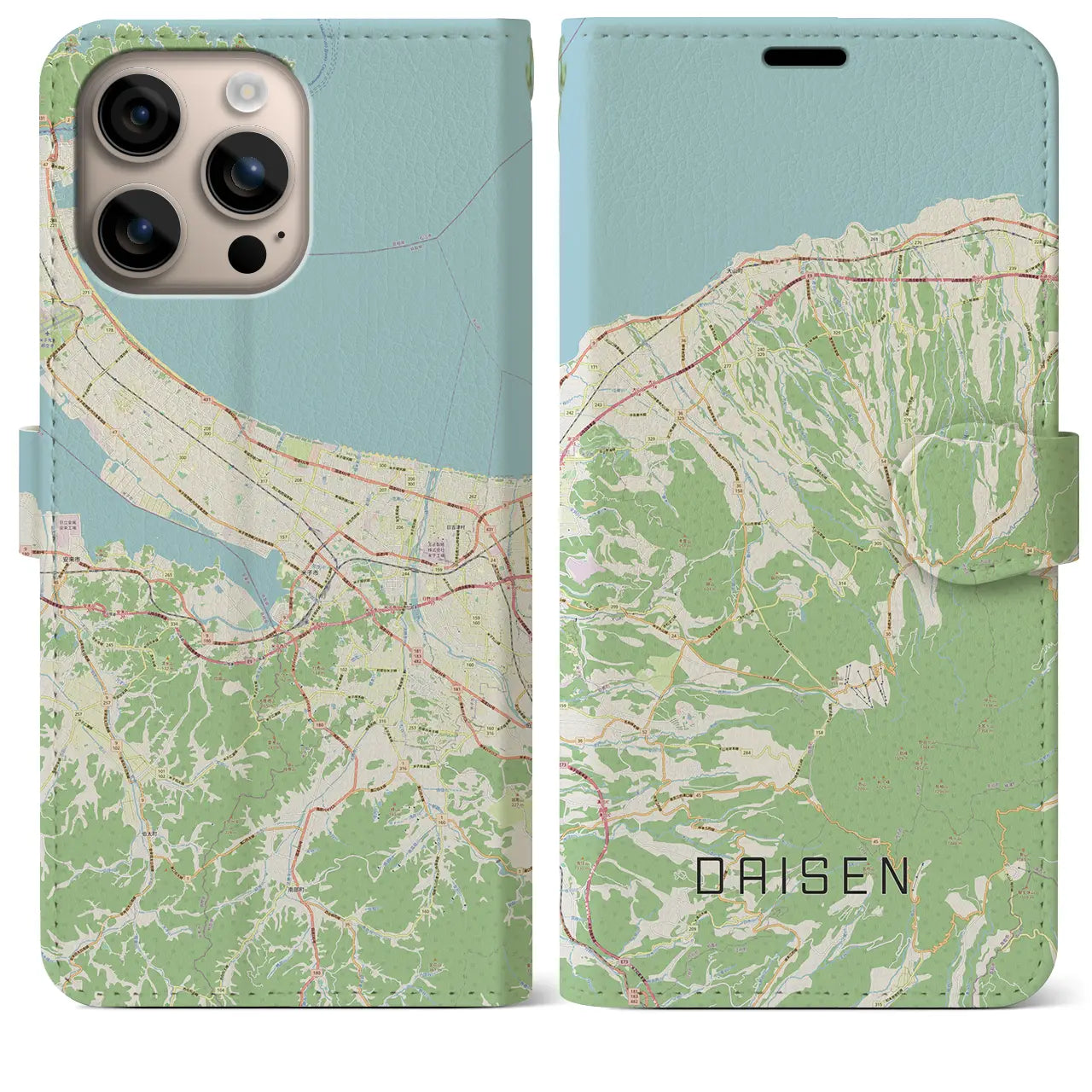 【大山（鳥取県）】地図柄iPhoneケース（手帳タイプ）ナチュラル・iPhone 16 Plus 用