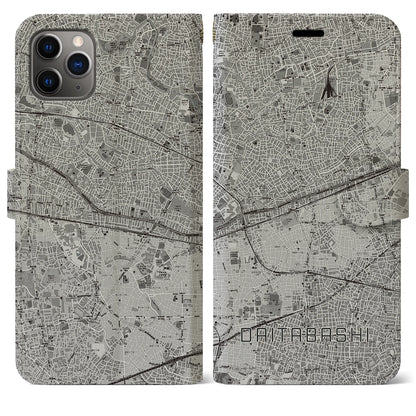 【代田橋（東京都）】地図柄iPhoneケース（手帳タイプ）モノトーン・iPhone 11 Pro Max 用