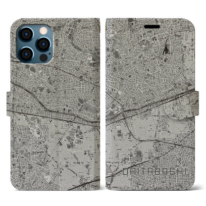 【代田橋（東京都）】地図柄iPhoneケース（手帳タイプ）モノトーン・iPhone 12 / 12 Pro 用