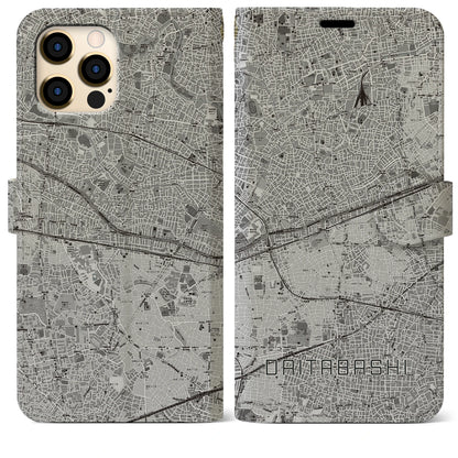 【代田橋（東京都）】地図柄iPhoneケース（手帳タイプ）モノトーン・iPhone 12 Pro Max 用
