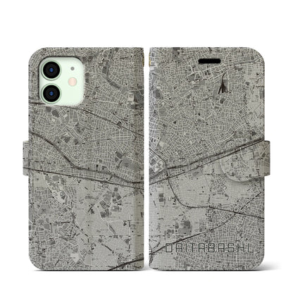 【代田橋（東京都）】地図柄iPhoneケース（手帳タイプ）モノトーン・iPhone 12 mini 用