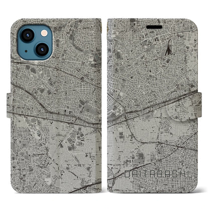 【代田橋（東京都）】地図柄iPhoneケース（手帳タイプ）モノトーン・iPhone 13 用