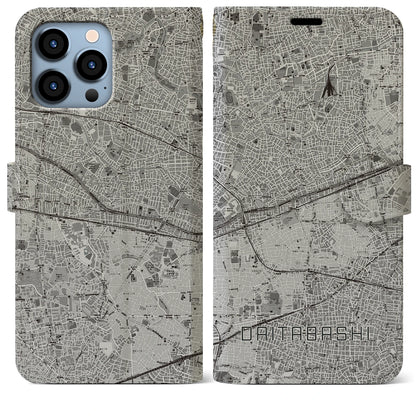 【代田橋（東京都）】地図柄iPhoneケース（手帳タイプ）モノトーン・iPhone 13 Pro Max 用