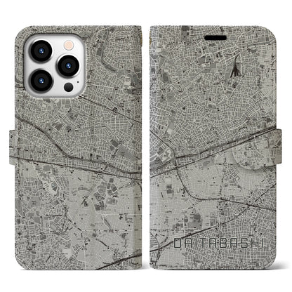 【代田橋（東京都）】地図柄iPhoneケース（手帳タイプ）モノトーン・iPhone 13 Pro 用