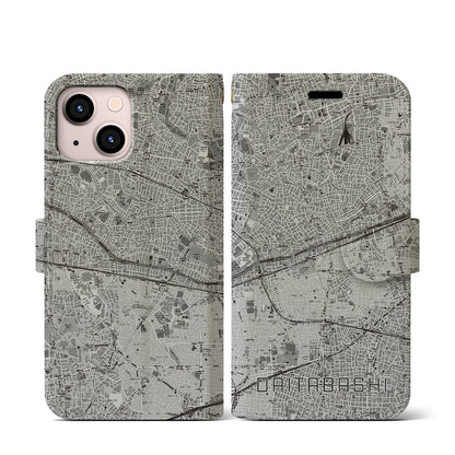 【代田橋（東京都）】地図柄iPhoneケース（手帳タイプ）モノトーン・iPhone 13 mini 用