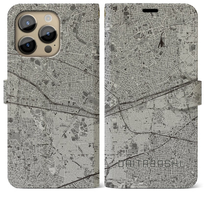 【代田橋（東京都）】地図柄iPhoneケース（手帳タイプ）モノトーン・iPhone 14 Pro Max 用