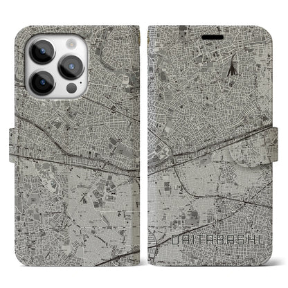 【代田橋（東京都）】地図柄iPhoneケース（手帳タイプ）モノトーン・iPhone 14 Pro 用