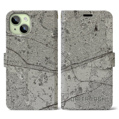 【代田橋（東京都）】地図柄iPhoneケース（手帳タイプ）モノトーン・iPhone 15 用