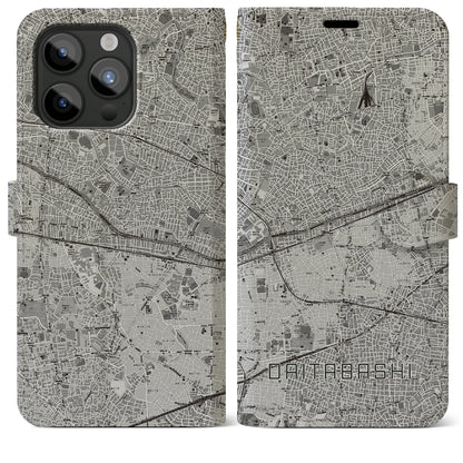 【代田橋（東京都）】地図柄iPhoneケース（手帳タイプ）モノトーン・iPhone 15 Pro Max 用