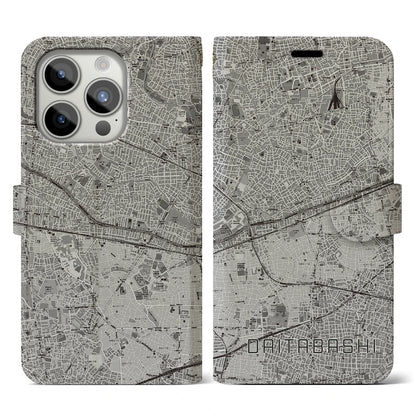 【代田橋（東京都）】地図柄iPhoneケース（手帳タイプ）モノトーン・iPhone 15 Pro 用