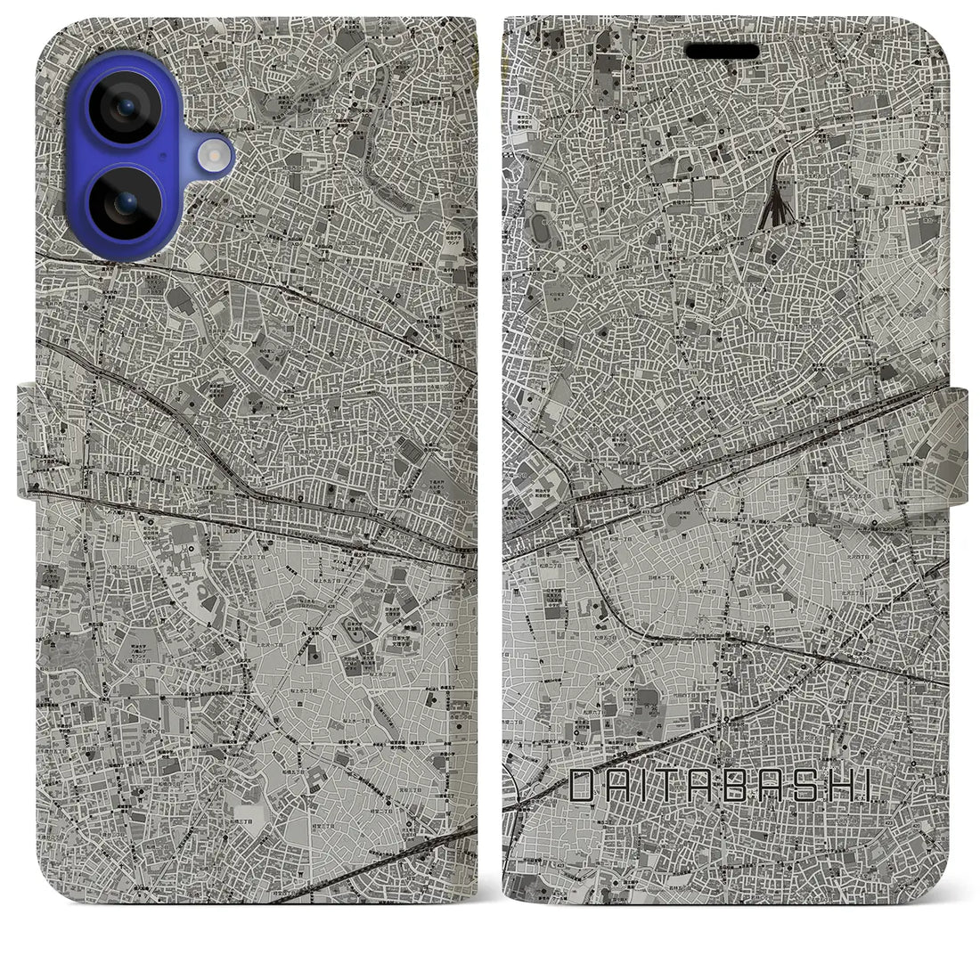 【代田橋(東京都)】地図柄iPhoneケース(手帳タイプ)モノトーン・iPhone 16 Pro Max 用