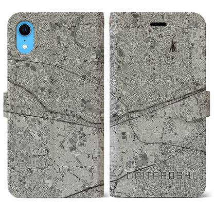 【代田橋（東京都）】地図柄iPhoneケース（手帳タイプ）モノトーン・iPhone XR 用