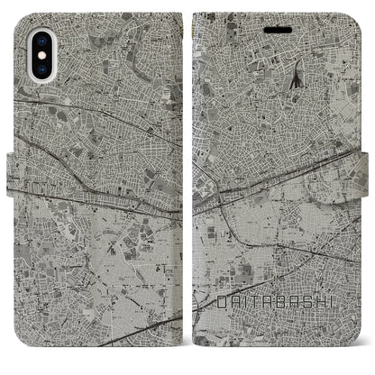 【代田橋（東京都）】地図柄iPhoneケース（手帳タイプ）モノトーン・iPhone XS Max 用