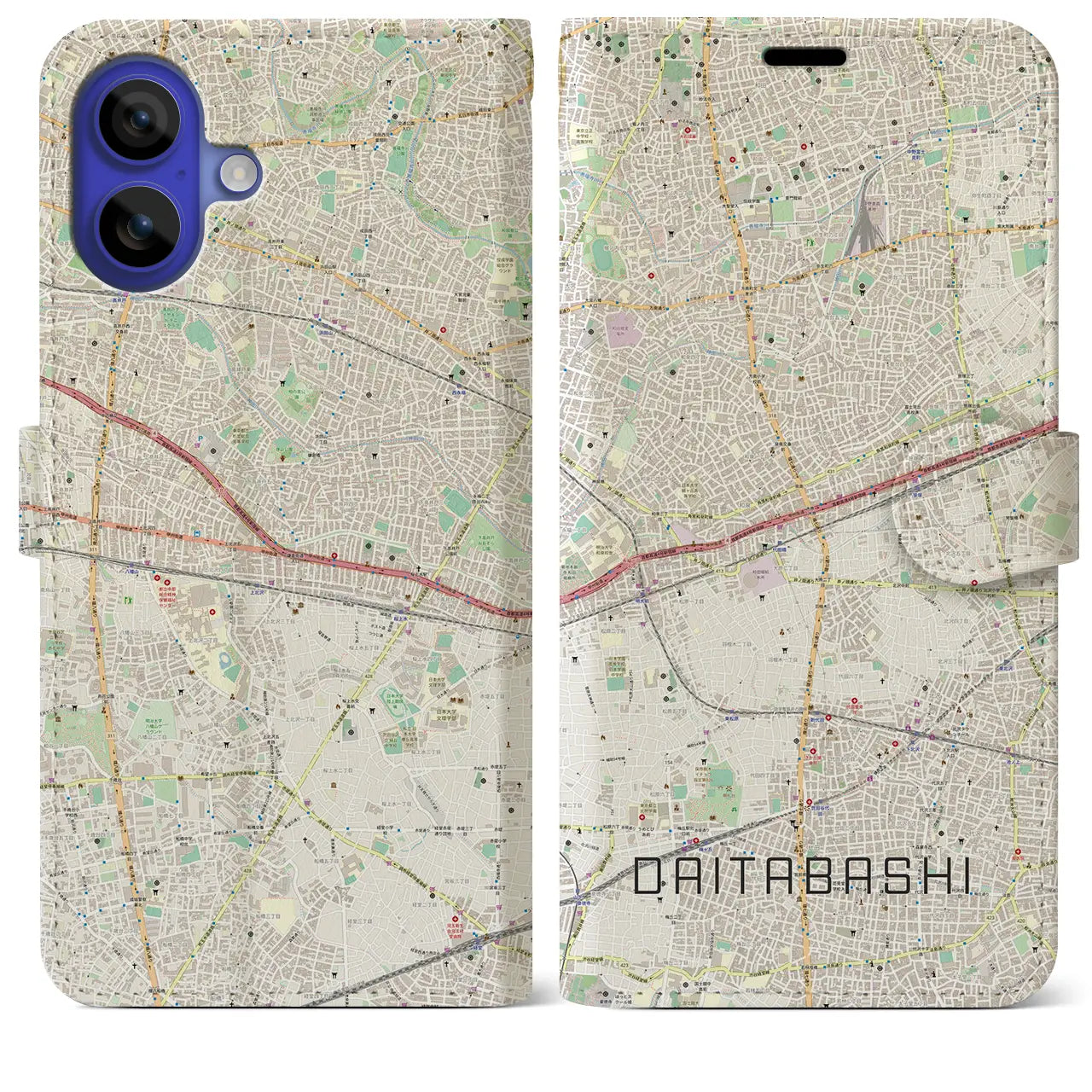 【代田橋（東京都）】地図柄iPhoneケース（手帳タイプ）ナチュラル・iPhone 16 Pro Max 用