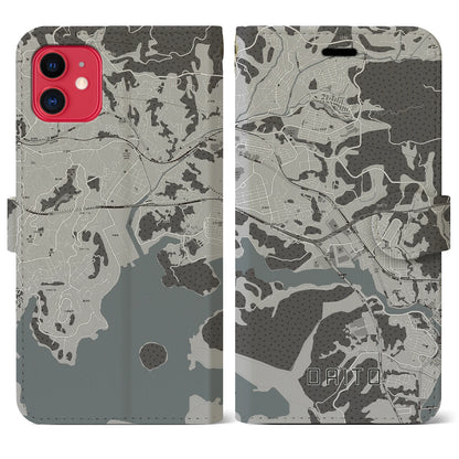 【大塔（長崎県）】地図柄iPhoneケース（手帳タイプ）モノトーン・iPhone 11 用