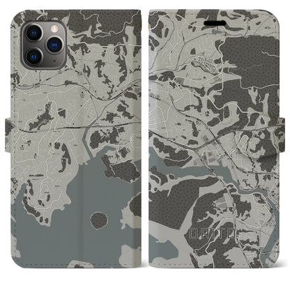 【大塔（長崎県）】地図柄iPhoneケース（手帳タイプ）モノトーン・iPhone 11 Pro Max 用