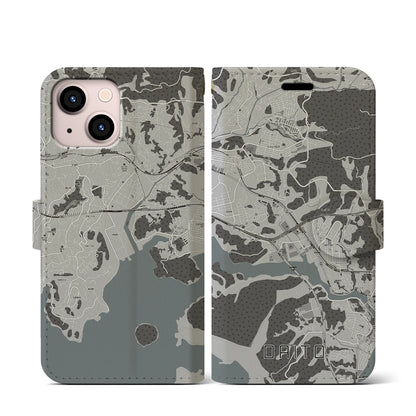 【大塔（長崎県）】地図柄iPhoneケース（手帳タイプ）モノトーン・iPhone 13 mini 用