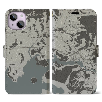 【大塔（長崎県）】地図柄iPhoneケース（手帳タイプ）モノトーン・iPhone 14 用