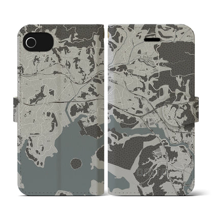 【大塔（長崎県）】地図柄iPhoneケース（手帳タイプ）モノトーン・iPhone SE（第3 / 第2世代） / 8 / 7 / 6s / 6 用