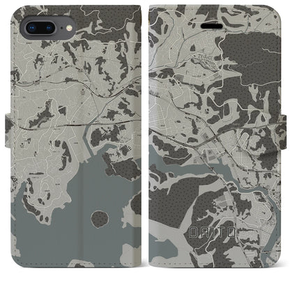 【大塔（長崎県）】地図柄iPhoneケース（手帳タイプ）モノトーン・iPhone 8Plus /7Plus / 6sPlus / 6Plus 用