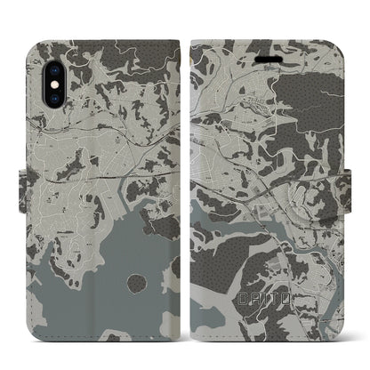 【大塔（長崎県）】地図柄iPhoneケース（手帳タイプ）モノトーン・iPhone XS / X 用