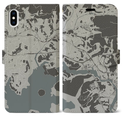 【大塔（長崎県）】地図柄iPhoneケース（手帳タイプ）モノトーン・iPhone XS Max 用