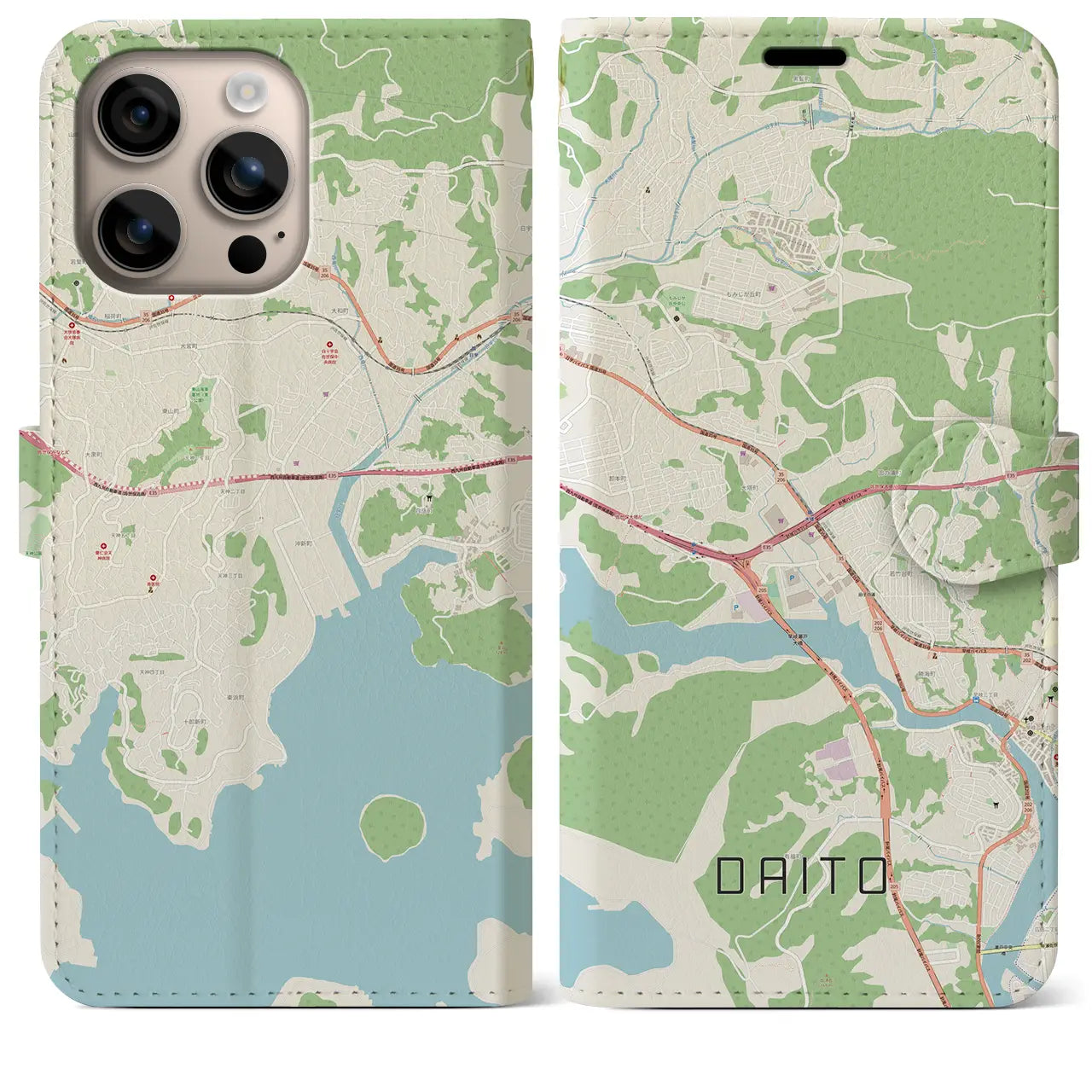 【大塔（長崎県）】地図柄iPhoneケース（手帳タイプ）ナチュラル・iPhone 16 Plus 用