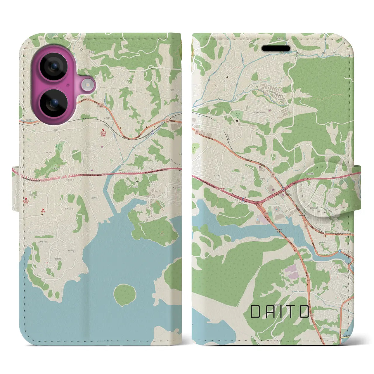 【大塔（長崎県）】地図柄iPhoneケース（手帳タイプ）ナチュラル・iPhone 16 Pro 用