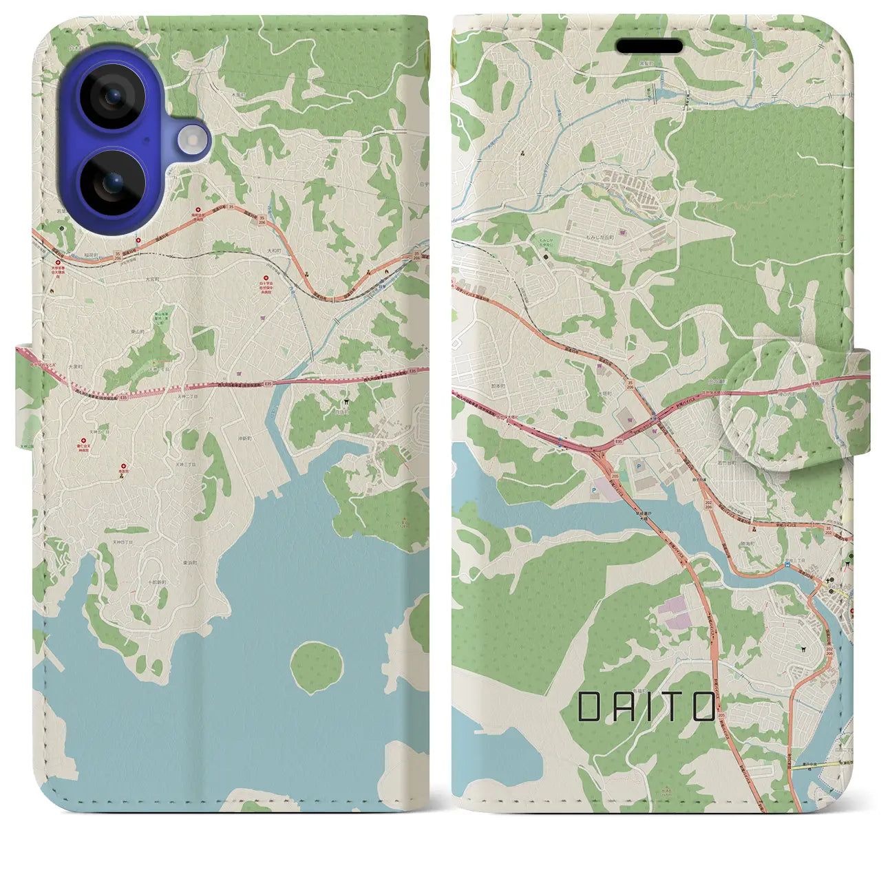 【大塔（長崎県）】地図柄iPhoneケース（手帳タイプ）ナチュラル・iPhone 16 Pro Max 用