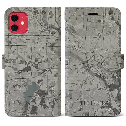 【ダラス（アメリカ）】地図柄iPhoneケース（手帳タイプ）モノトーン・iPhone 11 用
