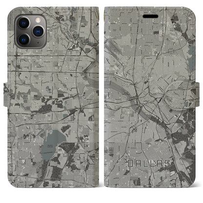 【ダラス（アメリカ）】地図柄iPhoneケース（手帳タイプ）モノトーン・iPhone 11 Pro Max 用