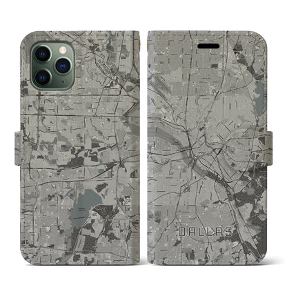 【ダラス（アメリカ）】地図柄iPhoneケース（手帳タイプ）モノトーン・iPhone 11 Pro 用