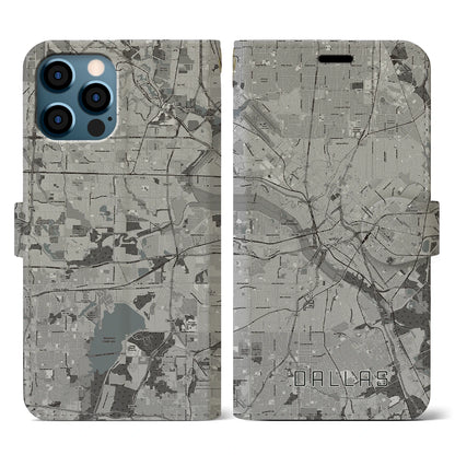 【ダラス（アメリカ）】地図柄iPhoneケース（手帳タイプ）モノトーン・iPhone 12 / 12 Pro 用
