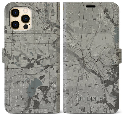 【ダラス（アメリカ）】地図柄iPhoneケース（手帳タイプ）モノトーン・iPhone 12 Pro Max 用