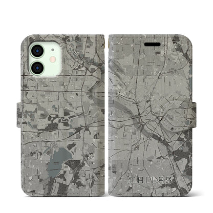 【ダラス（アメリカ）】地図柄iPhoneケース（手帳タイプ）モノトーン・iPhone 12 mini 用