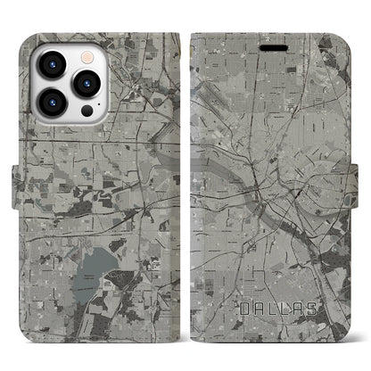 【ダラス（アメリカ）】地図柄iPhoneケース（手帳タイプ）モノトーン・iPhone 13 Pro 用