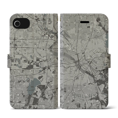 【ダラス（アメリカ）】地図柄iPhoneケース（手帳タイプ）モノトーン・iPhone SE（第3 / 第2世代） / 8 / 7 / 6s / 6 用