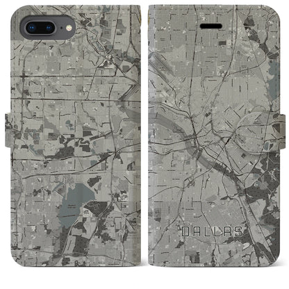 【ダラス（アメリカ）】地図柄iPhoneケース（手帳タイプ）モノトーン・iPhone 8Plus /7Plus / 6sPlus / 6Plus 用