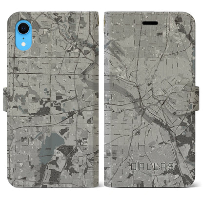 【ダラス（アメリカ）】地図柄iPhoneケース（手帳タイプ）モノトーン・iPhone XR 用