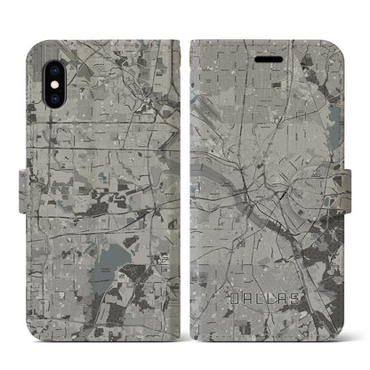 【ダラス（アメリカ）】地図柄iPhoneケース（手帳タイプ）モノトーン・iPhone XS / X 用