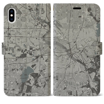 【ダラス（アメリカ）】地図柄iPhoneケース（手帳タイプ）モノトーン・iPhone XS Max 用