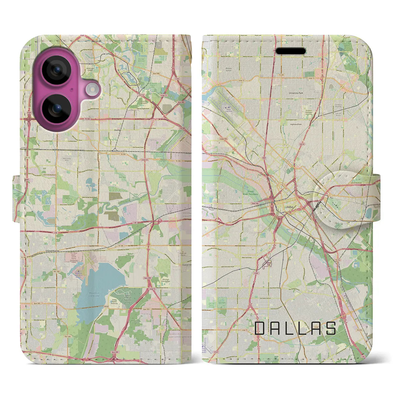 【ダラス（アメリカ）】地図柄iPhoneケース（手帳タイプ）ナチュラル・iPhone 16 Pro 用
