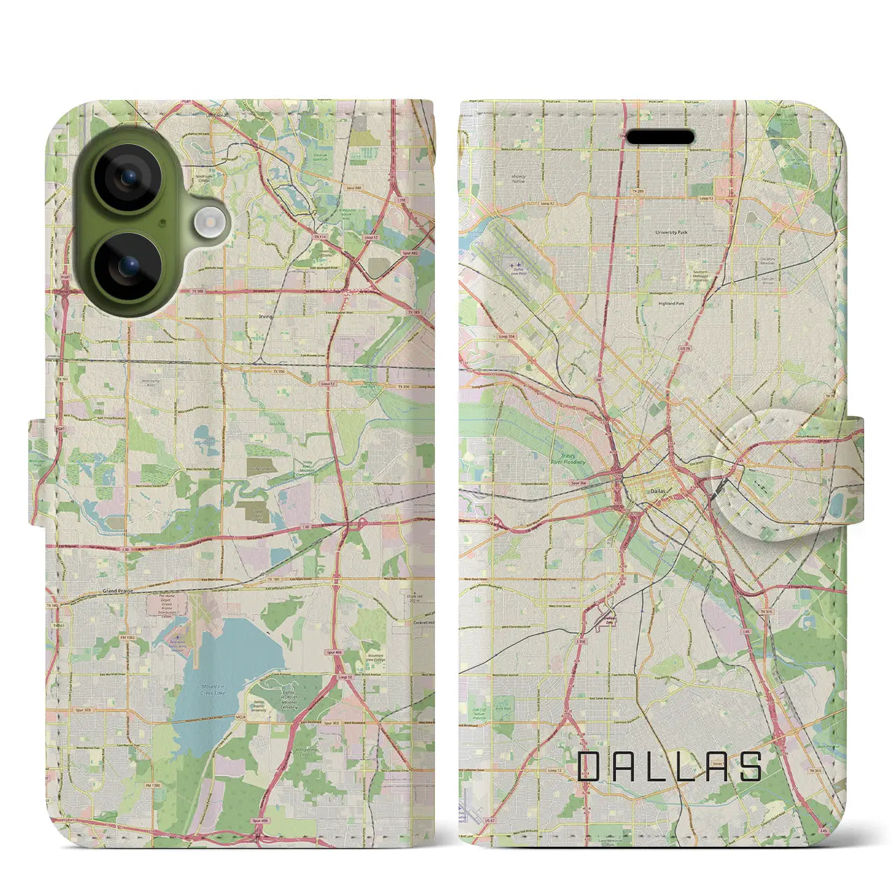 【ダラス（アメリカ）】地図柄iPhoneケース（手帳タイプ）