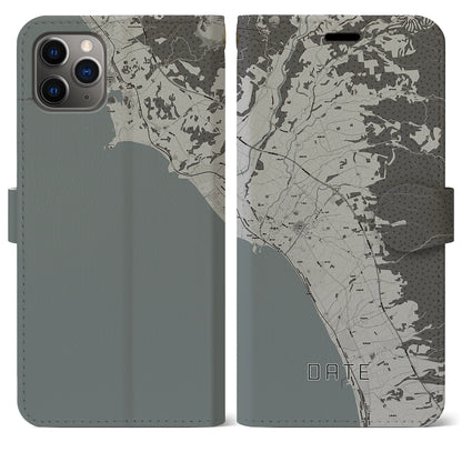 【伊達（北海道）】地図柄iPhoneケース（手帳タイプ）モノトーン・iPhone 11 Pro Max 用