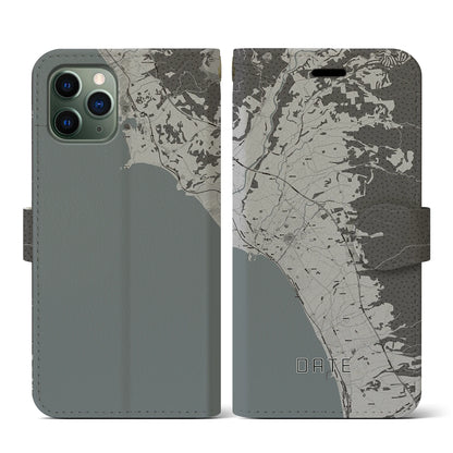 【伊達（北海道）】地図柄iPhoneケース（手帳タイプ）モノトーン・iPhone 11 Pro 用