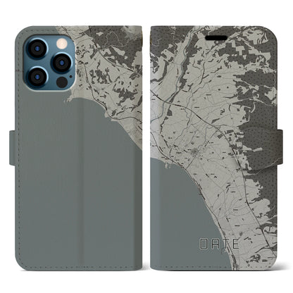 【伊達（北海道）】地図柄iPhoneケース（手帳タイプ）モノトーン・iPhone 12 / 12 Pro 用