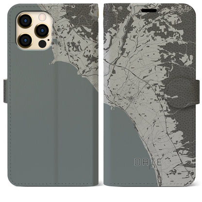 【伊達（北海道）】地図柄iPhoneケース（手帳タイプ）モノトーン・iPhone 12 Pro Max 用