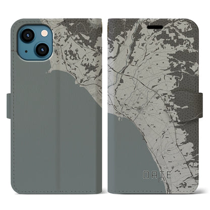【伊達（北海道）】地図柄iPhoneケース（手帳タイプ）モノトーン・iPhone 13 用