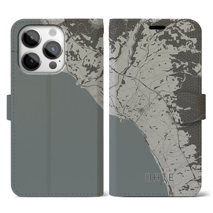 【伊達（北海道）】地図柄iPhoneケース（手帳タイプ）モノトーン・iPhone 14 Pro 用