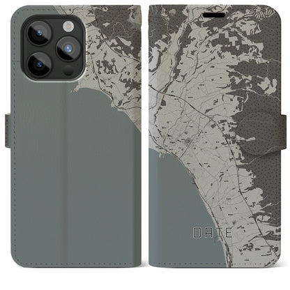 【伊達（北海道）】地図柄iPhoneケース（手帳タイプ）モノトーン・iPhone 15 Pro Max 用